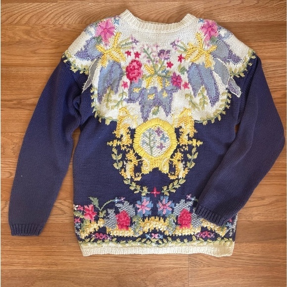 Vintage Sweaters - JENNIFER REED Vintage Cottagecore Floral 80s Hand knit Sweater Size Small